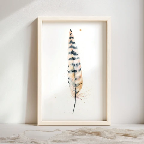Image of a feather watercolor painting by Shayna Larsen, originals & prints available