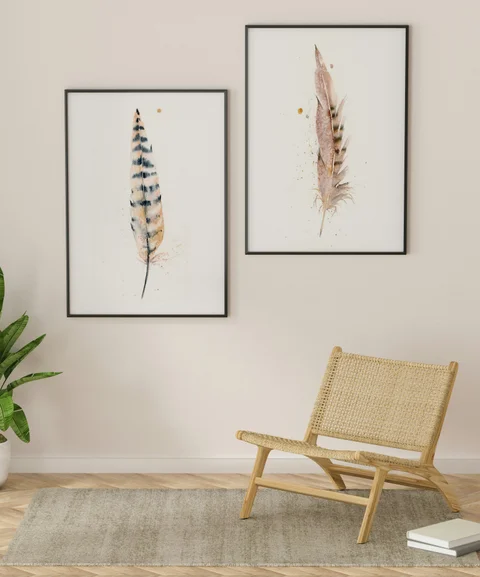 Image of a feather watercolor painting by Shayna Larsen, originals & prints available