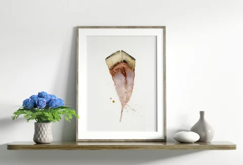 Image of a feather watercolor painting by Shayna Larsen, originals & prints available