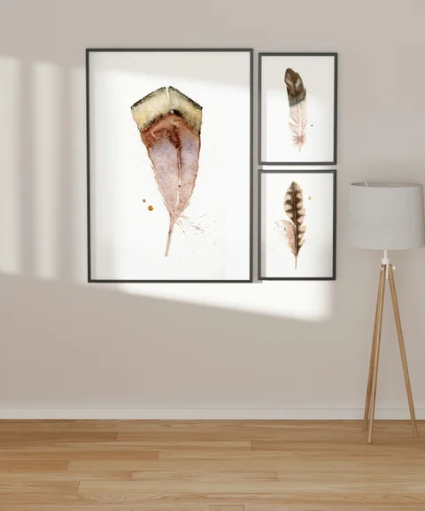 Image of a feather watercolor painting by Shayna Larsen, originals & prints available