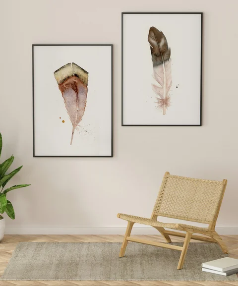 Image of a feather watercolor painting by Shayna Larsen, originals & prints available