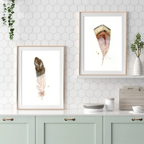 Image of a feather watercolor painting by Shayna Larsen, originals & prints available