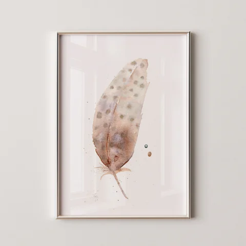 Image of a feather watercolor painting by Shayna Larsen, originals & prints available