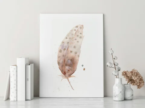 Image of a feather watercolor painting by Shayna Larsen, originals & prints available