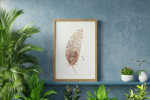 Image of a feather watercolor painting by Shayna Larsen, originals & prints available