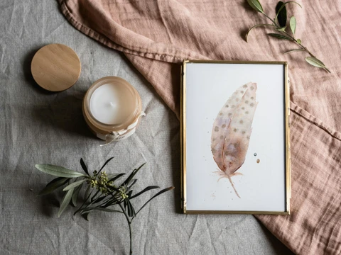 Image of a feather watercolor painting by Shayna Larsen, originals & prints available