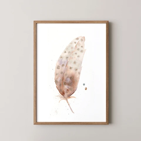 Image of a feather watercolor painting by Shayna Larsen, originals & prints available