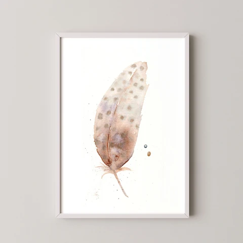 Image of a feather watercolor painting by Shayna Larsen, originals & prints available