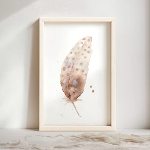 Image of a feather watercolor painting by Shayna Larsen, originals & prints available