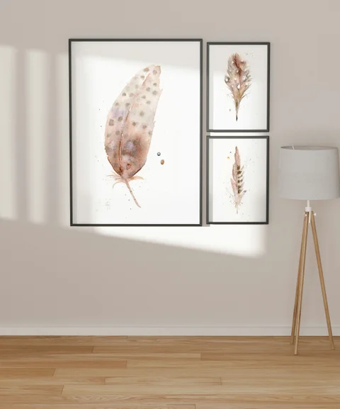 Image of a feather watercolor painting by Shayna Larsen, originals & prints available