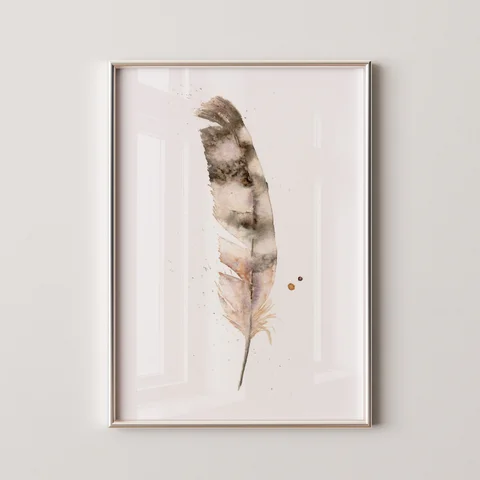 Image of a feather watercolor painting by Shayna Larsen, originals & prints available