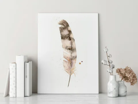 Image of a feather watercolor painting by Shayna Larsen, originals & prints available