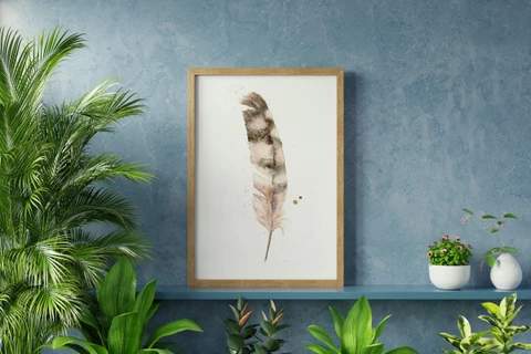 Image of a feather watercolor painting by Shayna Larsen, originals & prints available