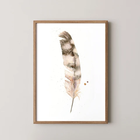 Image of a feather watercolor painting by Shayna Larsen, originals & prints available