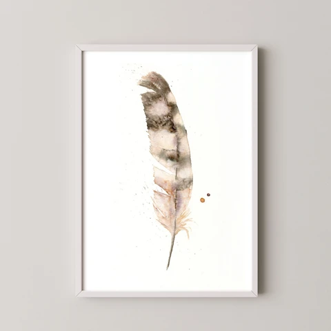 Image of a feather watercolor painting by Shayna Larsen, originals & prints available