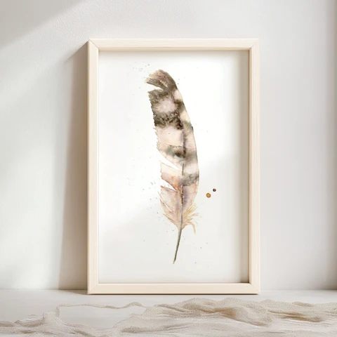 Image of a feather watercolor painting by Shayna Larsen, originals & prints available