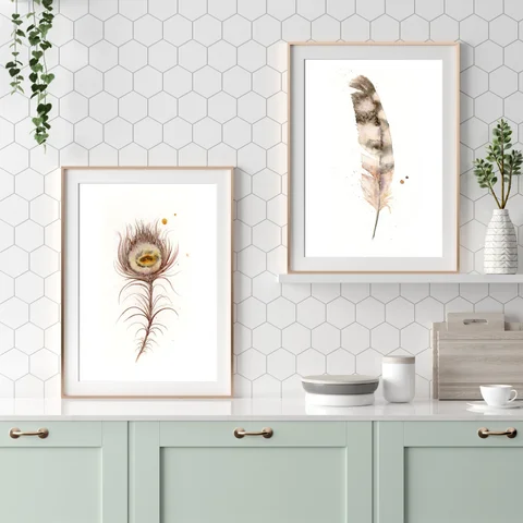 Image of a feather watercolor painting by Shayna Larsen, originals & prints available