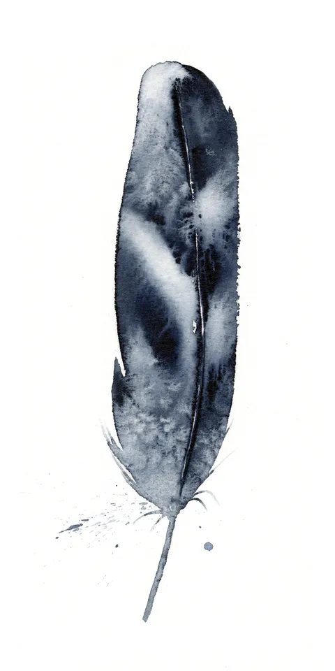 Image of a feather watercolor painting by Shayna Larsen, originals & prints available