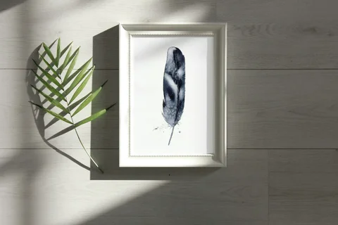 Image of a feather watercolor painting by Shayna Larsen, originals & prints available