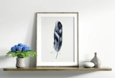 Image of a feather watercolor painting by Shayna Larsen, originals & prints available
