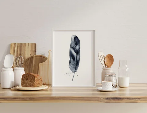Image of a feather watercolor painting by Shayna Larsen, originals & prints available