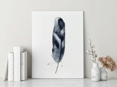 Image of a feather watercolor painting by Shayna Larsen, originals & prints available