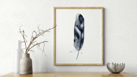 Image of a feather watercolor painting by Shayna Larsen, originals & prints available