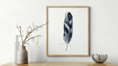 Image of a feather watercolor painting by Shayna Larsen, originals & prints available