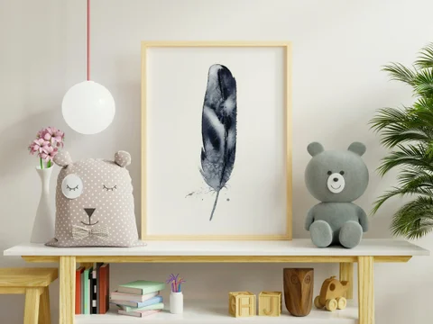 Image of a feather watercolor painting by Shayna Larsen, originals & prints available