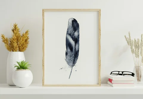 Image of a feather watercolor painting by Shayna Larsen, originals & prints available