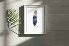 Image of a feather watercolor painting by Shayna Larsen, originals & prints available