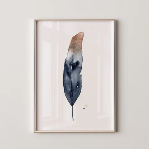 Image of a feather watercolor painting by Shayna Larsen, originals & prints available