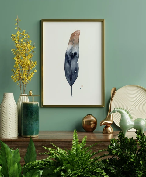 Image of a feather watercolor painting by Shayna Larsen, originals & prints available