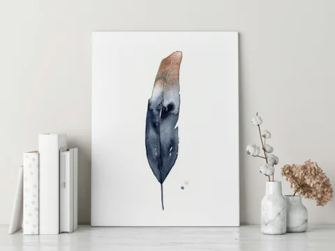 Image of a feather watercolor painting by Shayna Larsen, originals & prints available