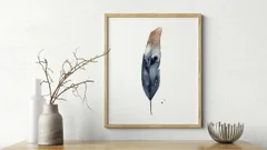 Image of a feather watercolor painting by Shayna Larsen, originals & prints available