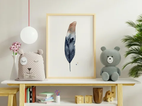 Image of a feather watercolor painting by Shayna Larsen, originals & prints available