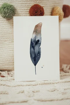 Image of a feather watercolor painting by Shayna Larsen, originals & prints available