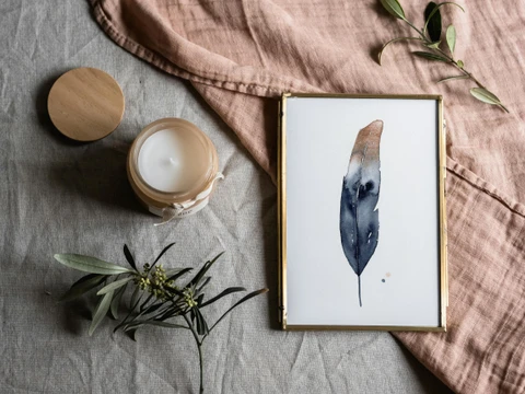Image of a feather watercolor painting by Shayna Larsen, originals & prints available