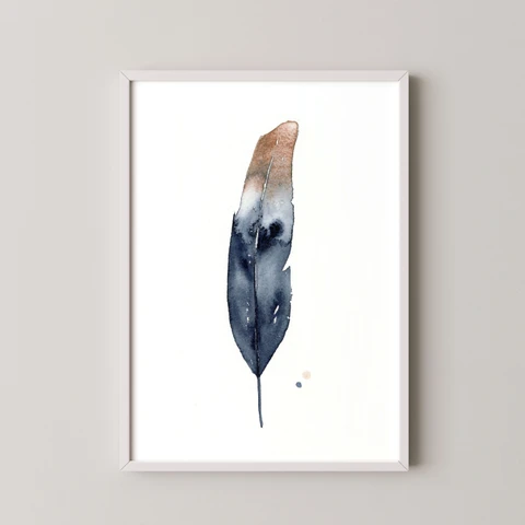 Image of a feather watercolor painting by Shayna Larsen, originals & prints available