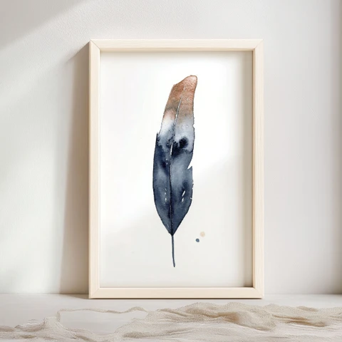 Image of a feather watercolor painting by Shayna Larsen, originals & prints available