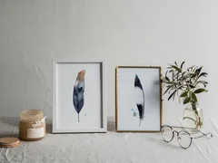 Image of a feather watercolor painting by Shayna Larsen, originals & prints available