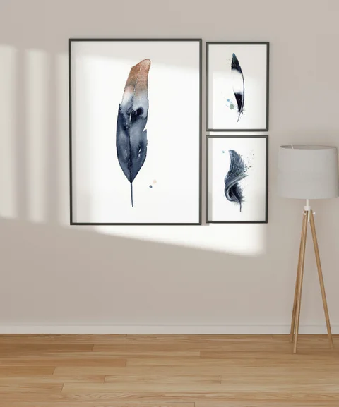 Image of a feather watercolor painting by Shayna Larsen, originals & prints available