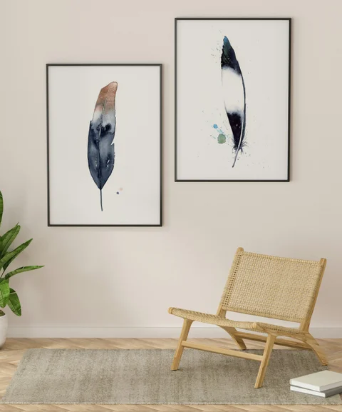 Image of a feather watercolor painting by Shayna Larsen, originals & prints available