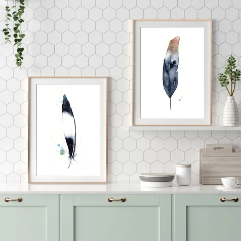 Image of a feather watercolor painting by Shayna Larsen, originals & prints available