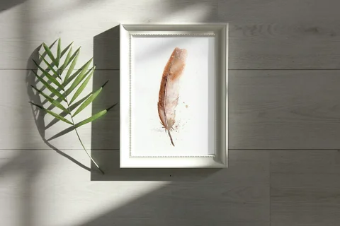 Image of a feather watercolor painting by Shayna Larsen, originals & prints available