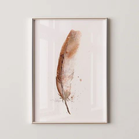 Image of a feather watercolor painting by Shayna Larsen, originals & prints available