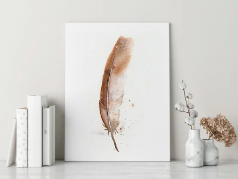 Image of a feather watercolor painting by Shayna Larsen, originals & prints available
