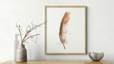Image of a feather watercolor painting by Shayna Larsen, originals & prints available