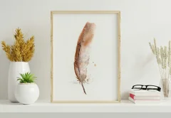 Image of a feather watercolor painting by Shayna Larsen, originals & prints available