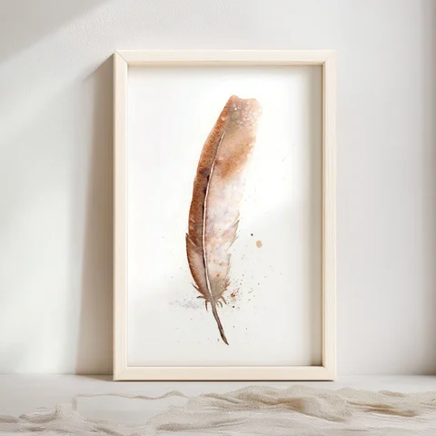 Image of a feather watercolor painting by Shayna Larsen, originals & prints available